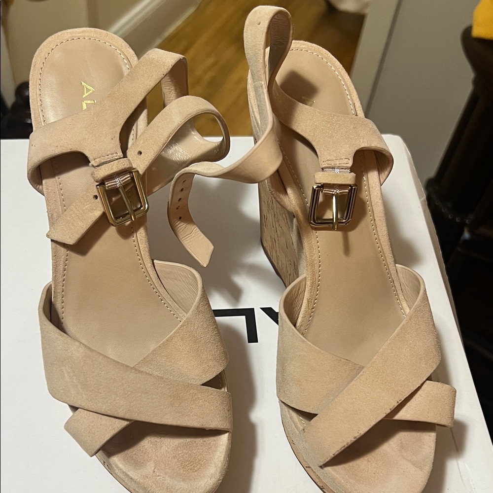 ALDO Nude Strappy Wedge Sandals